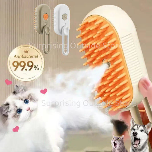 3-in-1 Pet Massage Brush with Steam Spray, Folding Rotatable Design for Hair Removal and Bathing