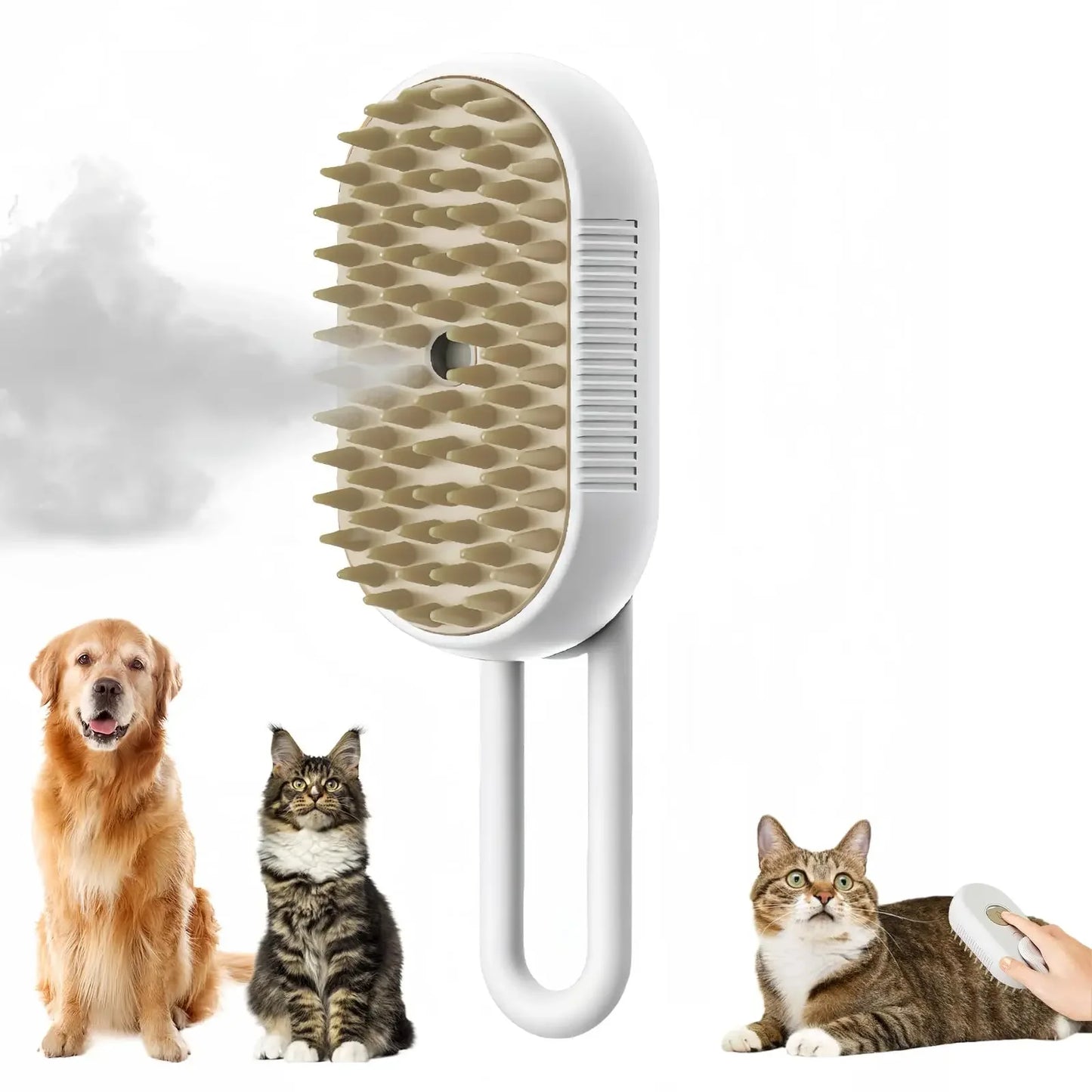 3-in-1 Pet Massage Brush with Steam Spray, Folding Rotatable Design for Hair Removal and Bathing